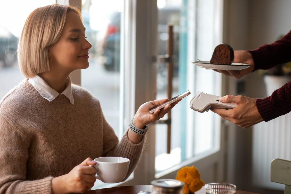 Paiement sans contact par une cliente particulière dans un café